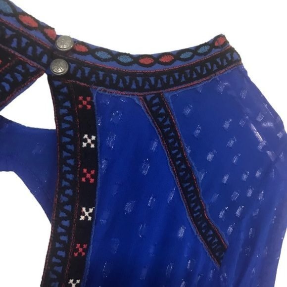 Free People Blue Embroidered Festival Bodice Chiffon Boho Midi Dress Women’s (M) - Picture 7 of 7